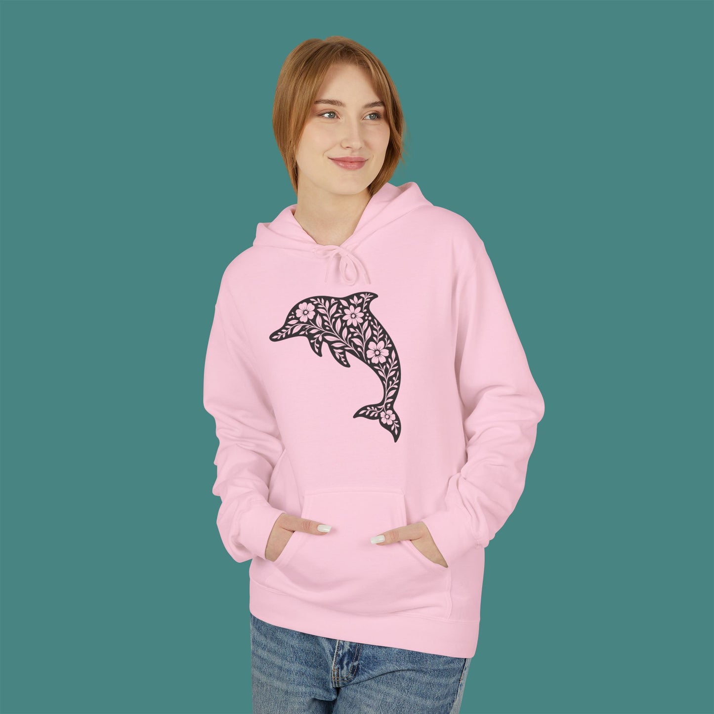 Floral Dolphin Silhouette Fleece Unisex Hoodie
