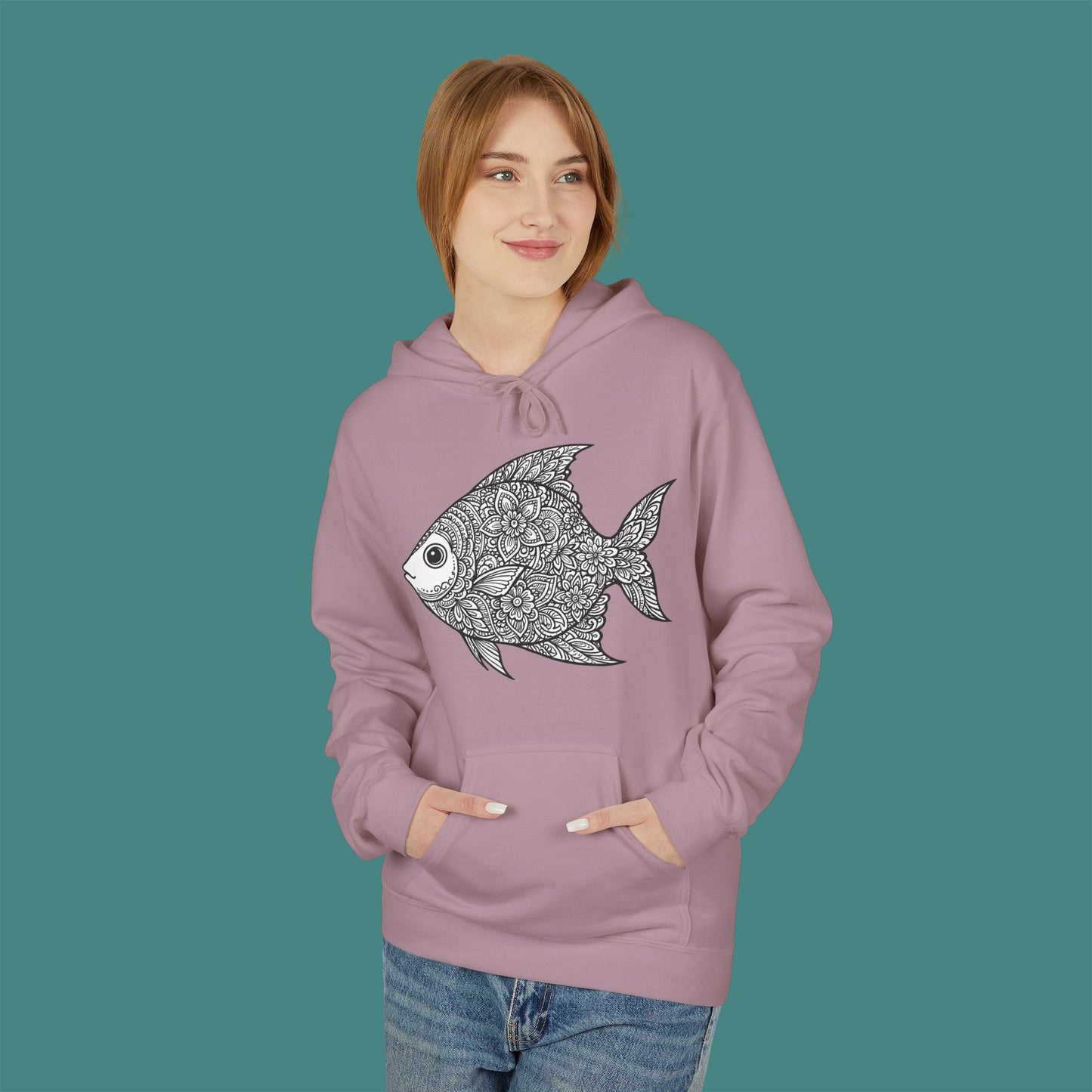 Intricate Mandala Fish Fleece Unisex Hoodie