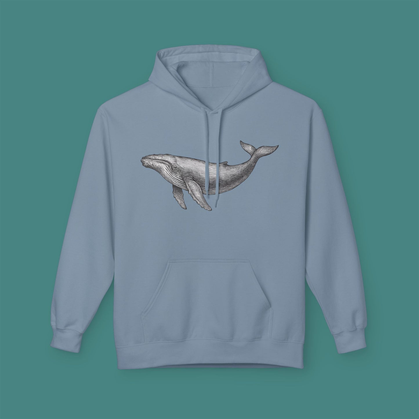 Vintage Etching Whale Fleece Unisex Hoodie