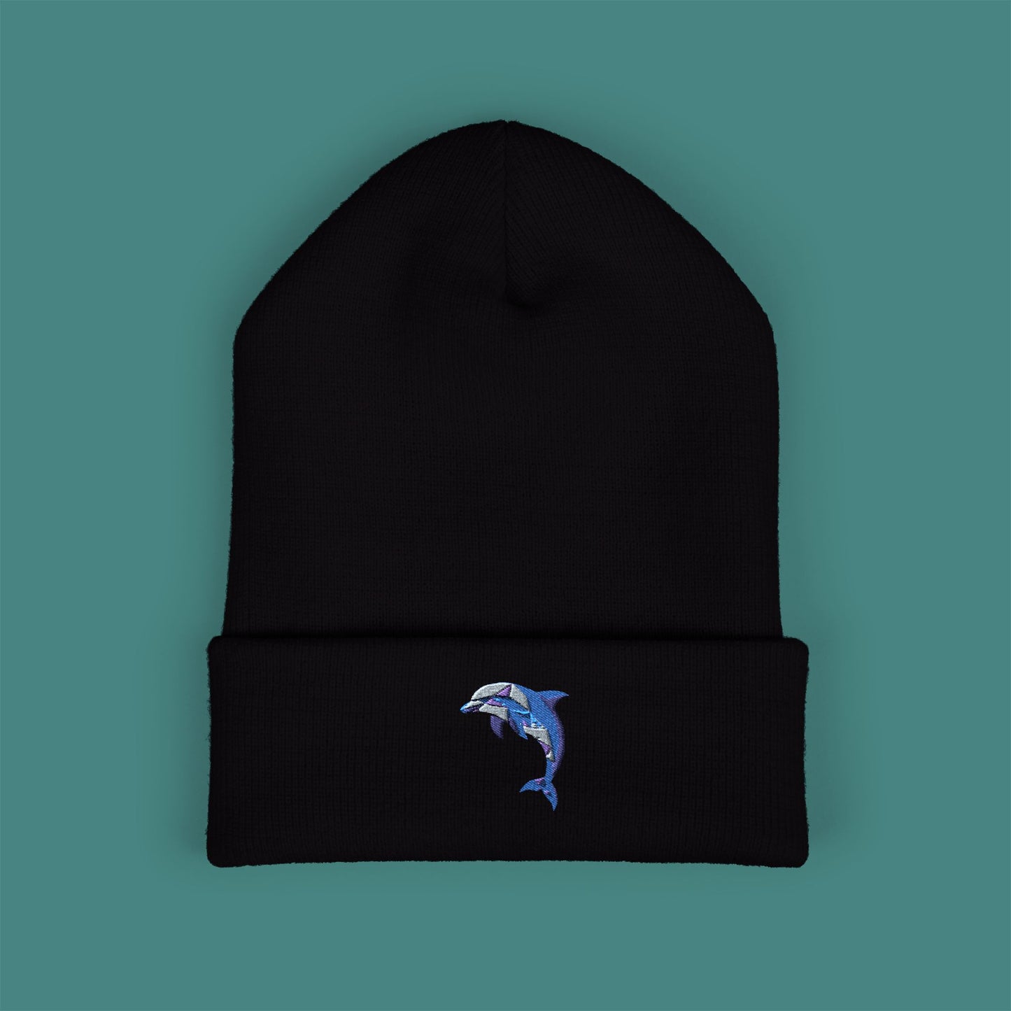 Geometric Polygon Dolphin Embroidered Beanie
