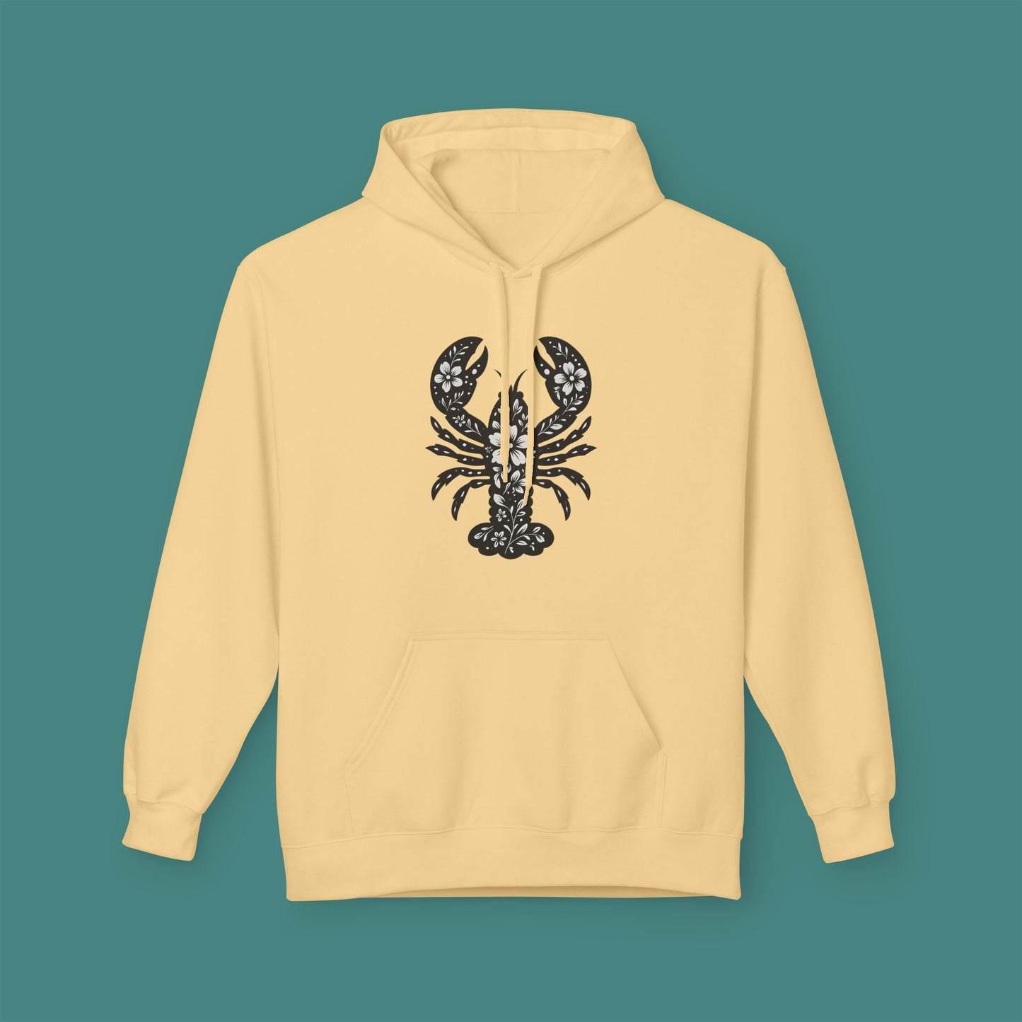 Floral Lobster Silhouette Fleece Unisex Hoodie