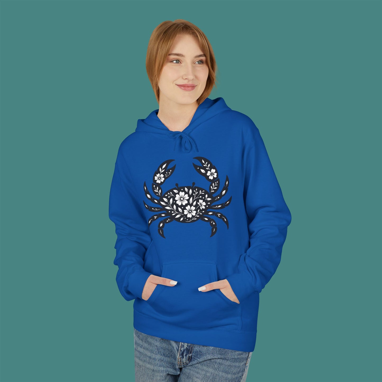 Floral Crab Silhouette Fleece Unisex Hoodie