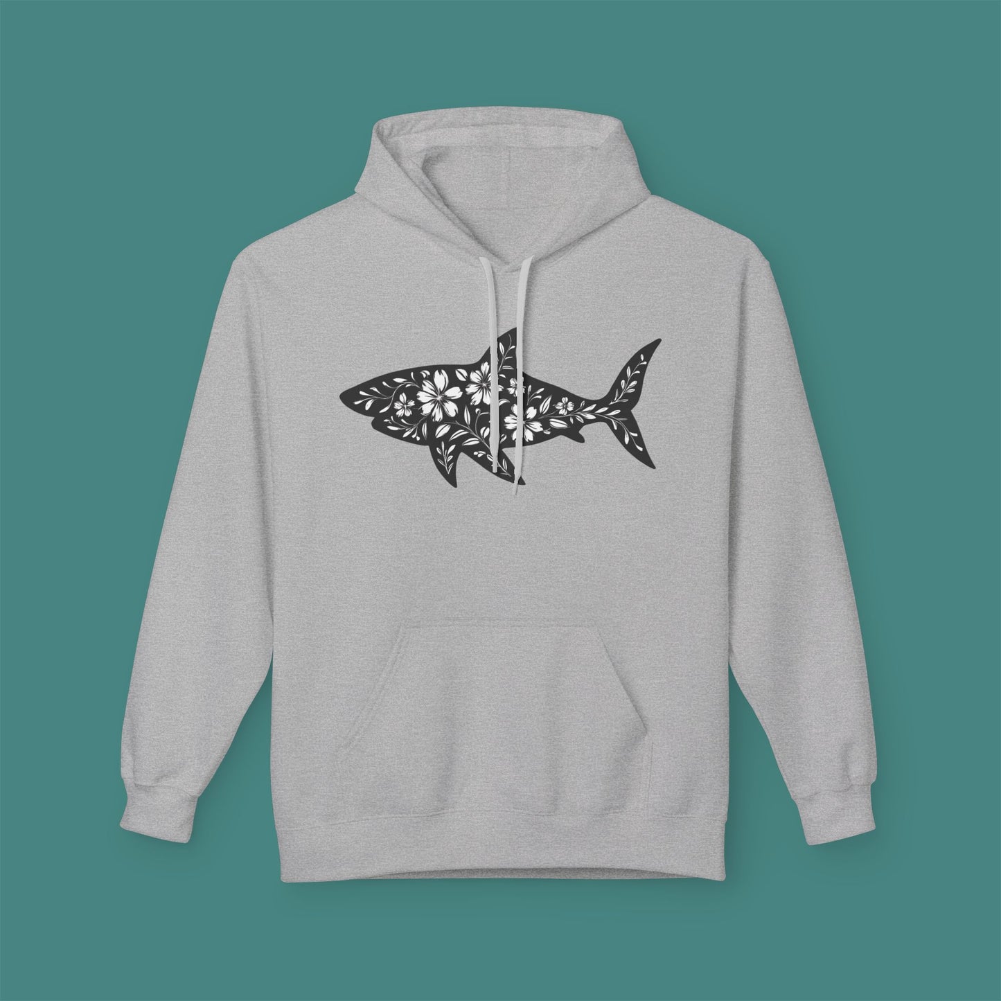 Floral Shark Silhouette Fleece Unisex Hoodie