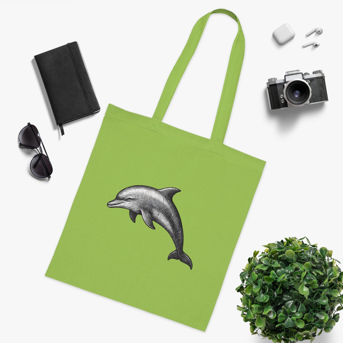 Vintage Etching Dolphin Tote Bag