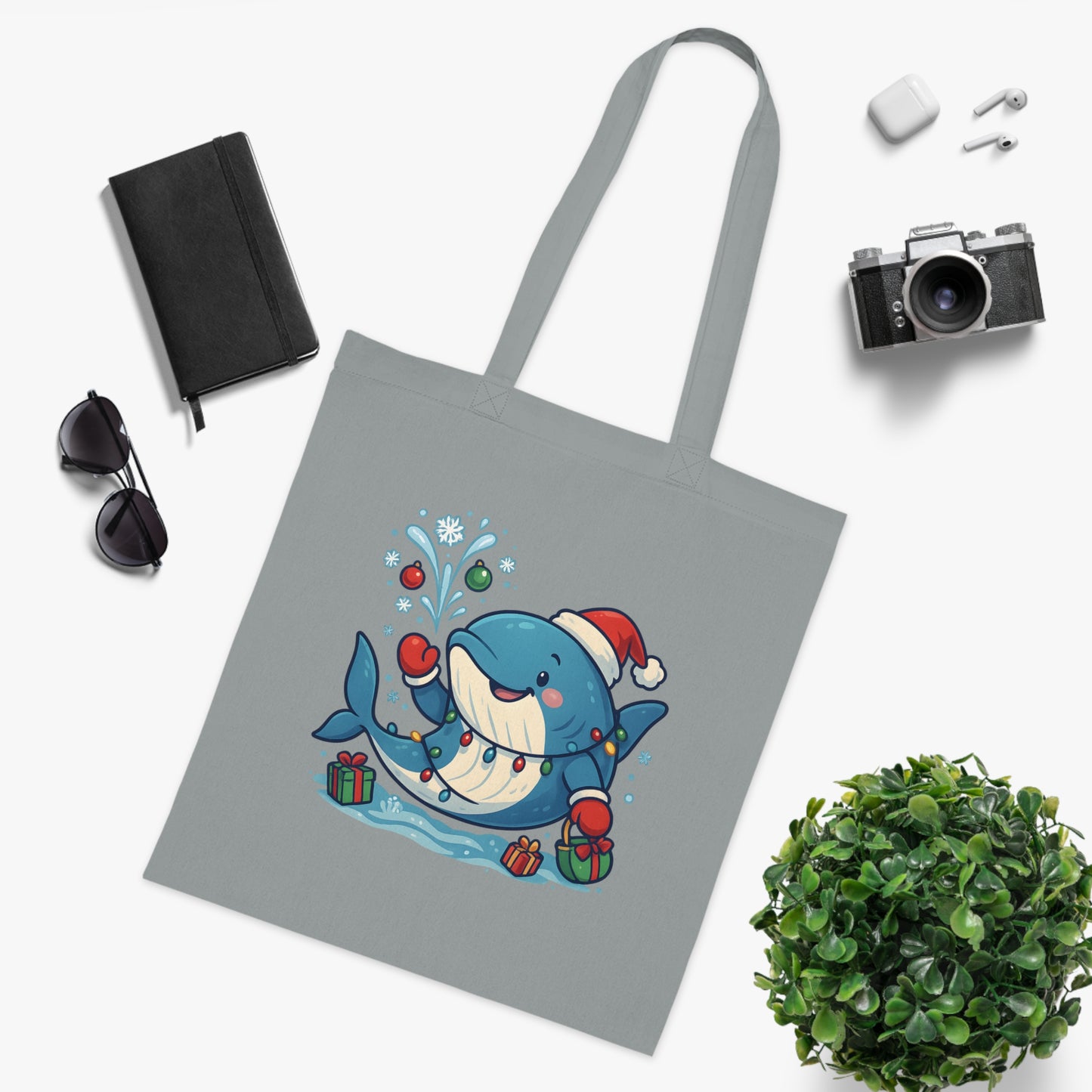 Christmas Whale Tote Bag