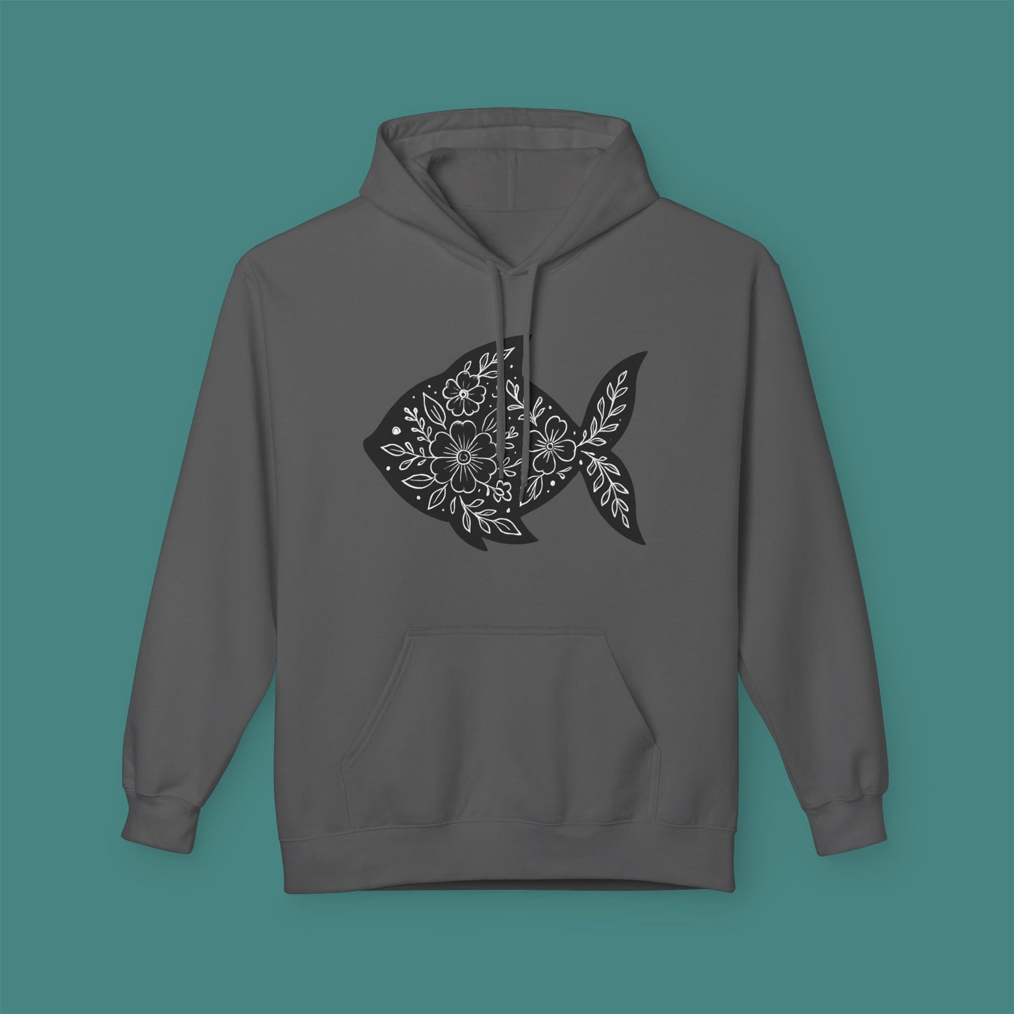 Floral Fish Silhouette Fleece Unisex Hoodie