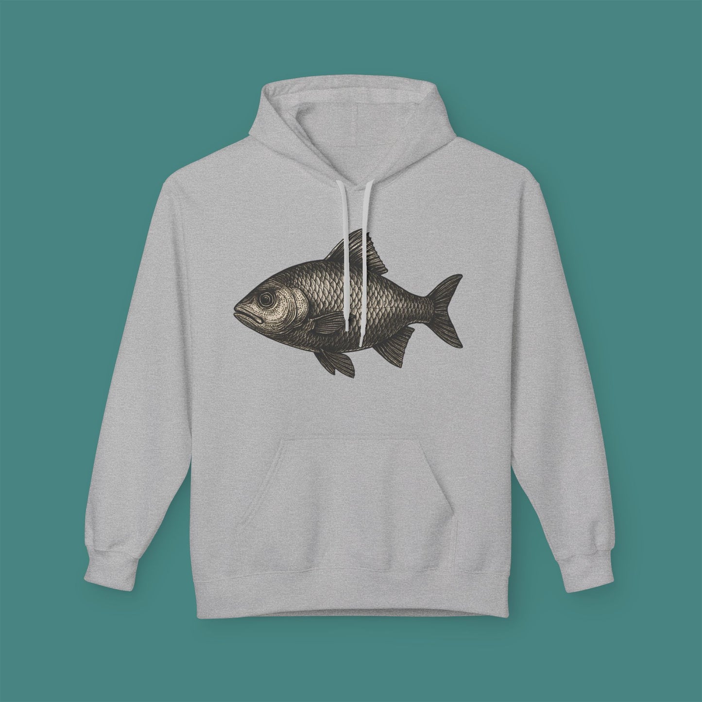 Vintage Etching Fish Fleece Unisex Hoodie