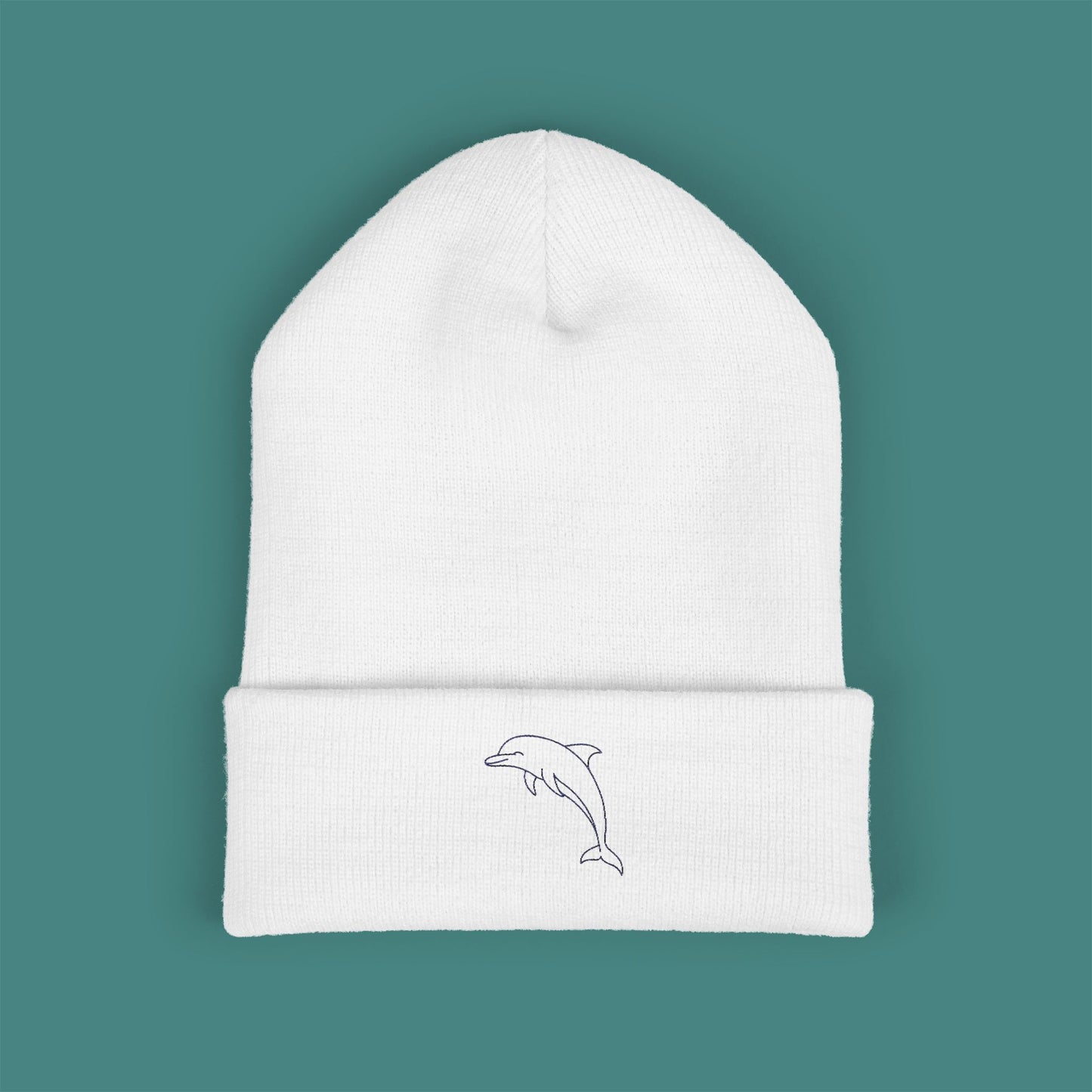 Minimalist Line Art Dolphin Embroidered Beanie