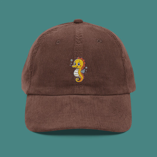 Cartoon Cute Seahorse Corduroy Embroidered Cap