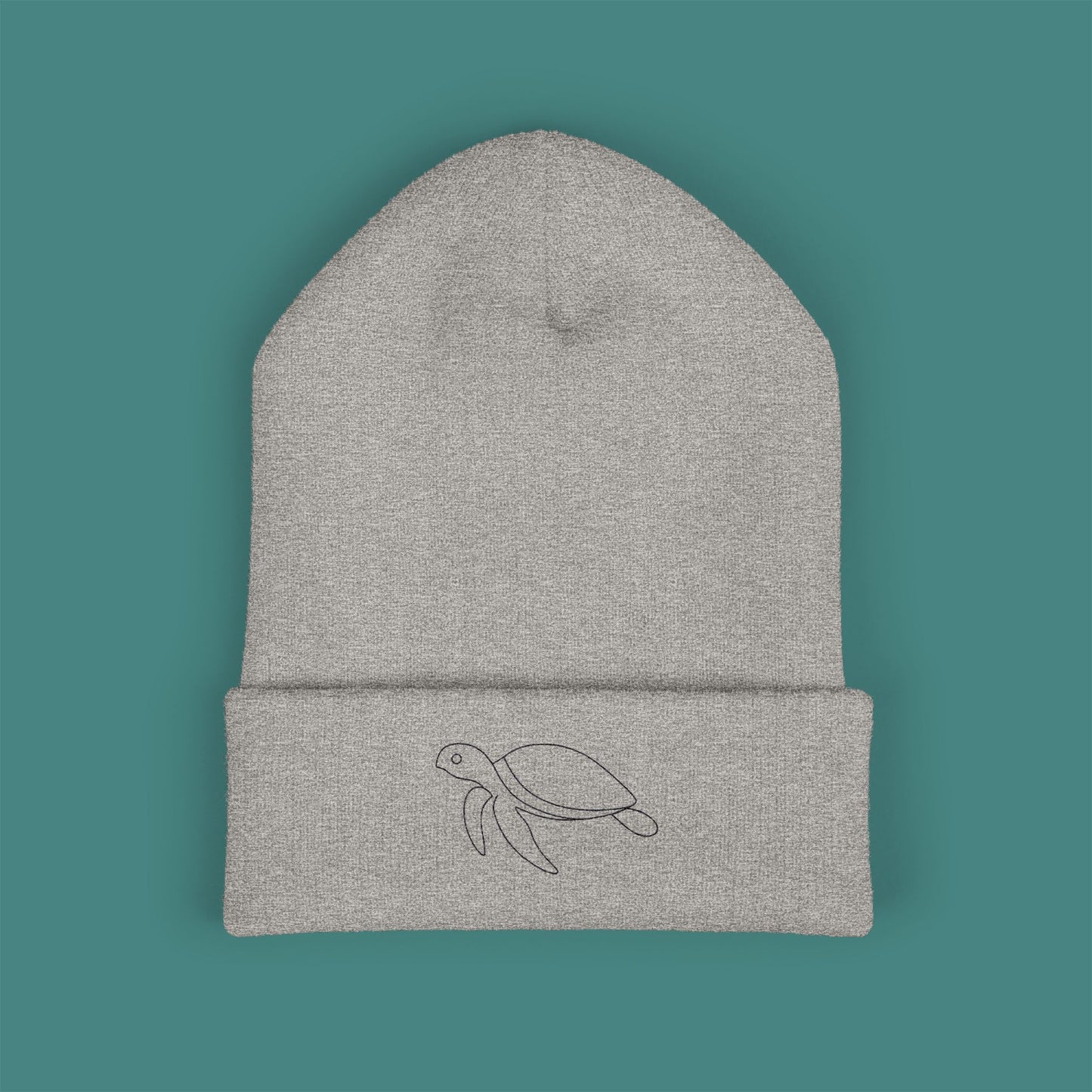 Minimalist Line Art Turtle Embroidered Beanie