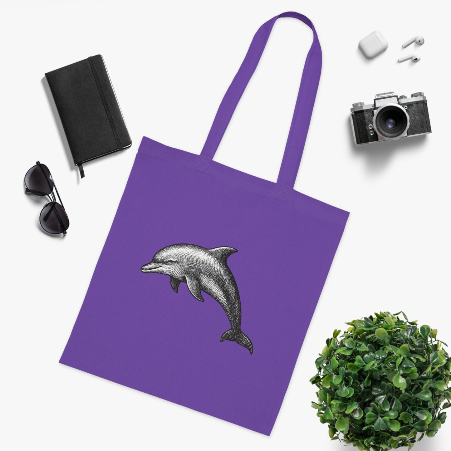 Vintage Etching Dolphin Tote Bag