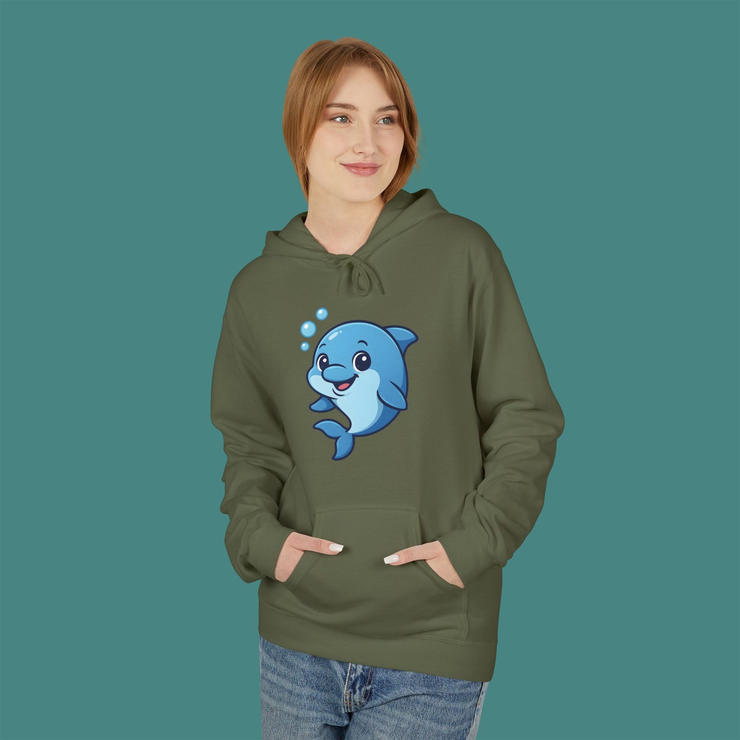 Cartoon Cute Dolphin Fleece Unisex Hoodie