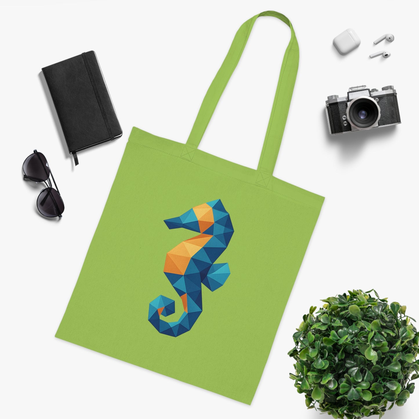 Geometric Polygon Seahorse Tote Bag