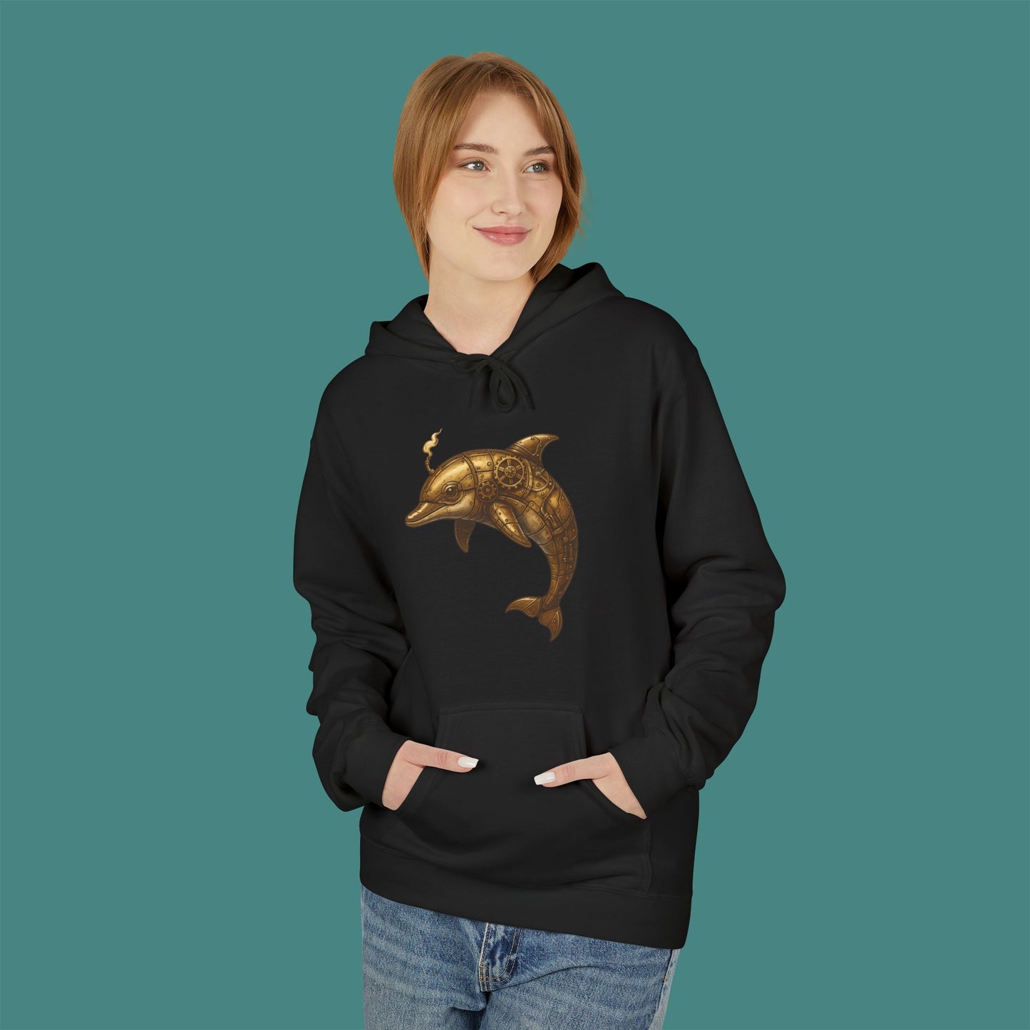 Steampunk Mechanical Dolphin Fleece Unisex Hoodie
