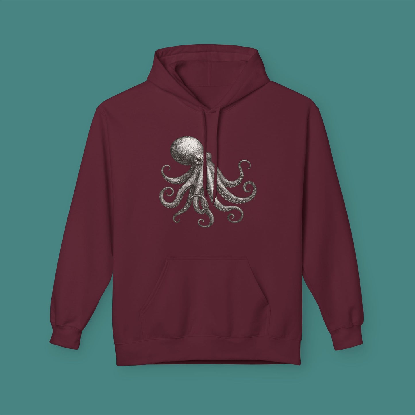 Vintage Etching Octopus Fleece Unisex Hoodie