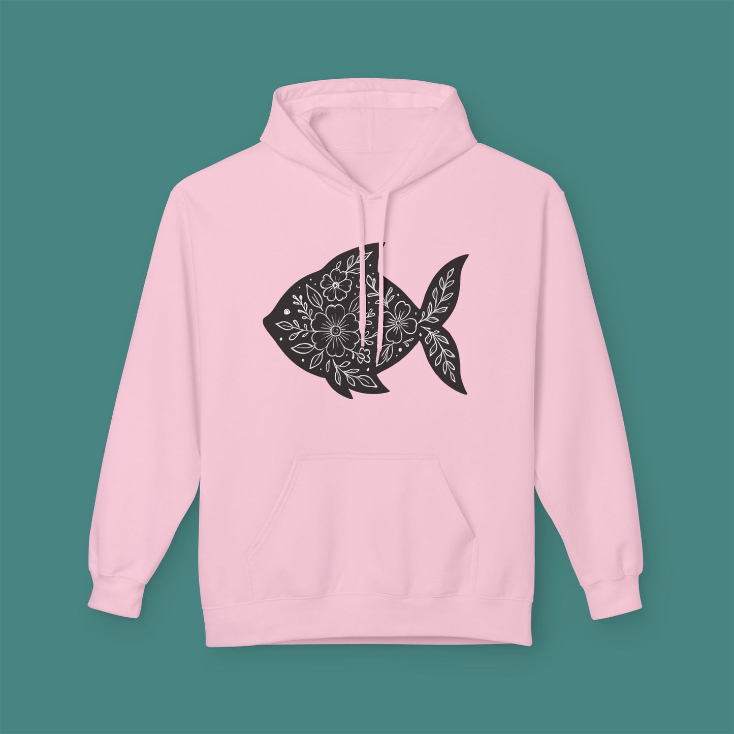Floral Fish Silhouette Fleece Unisex Hoodie