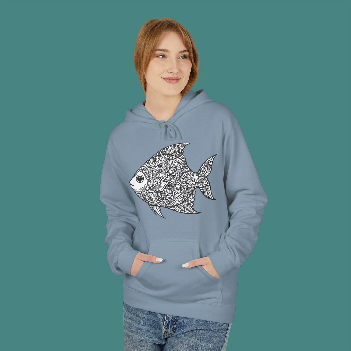 Intricate Mandala Fish Fleece Unisex Hoodie