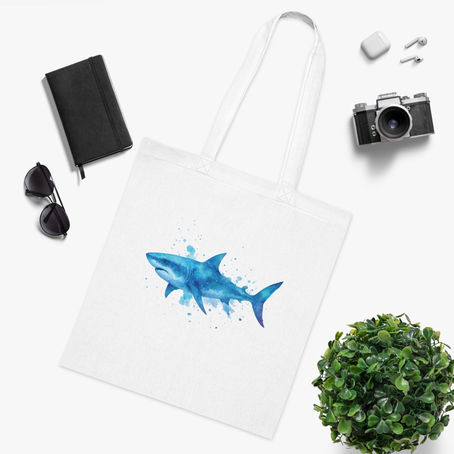 Watercolor Splash Shark Tote Bag