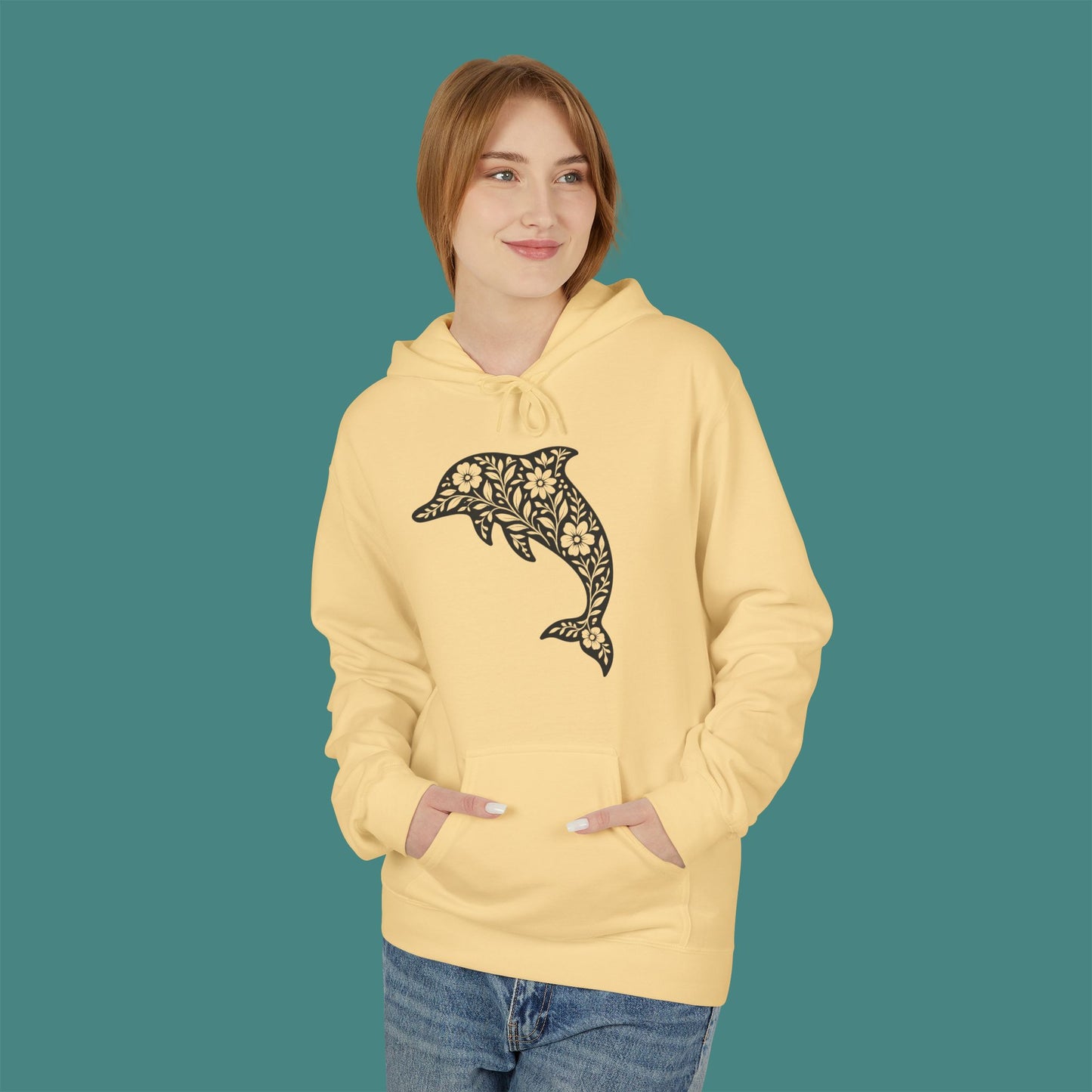 Floral Dolphin Silhouette Fleece Unisex Hoodie