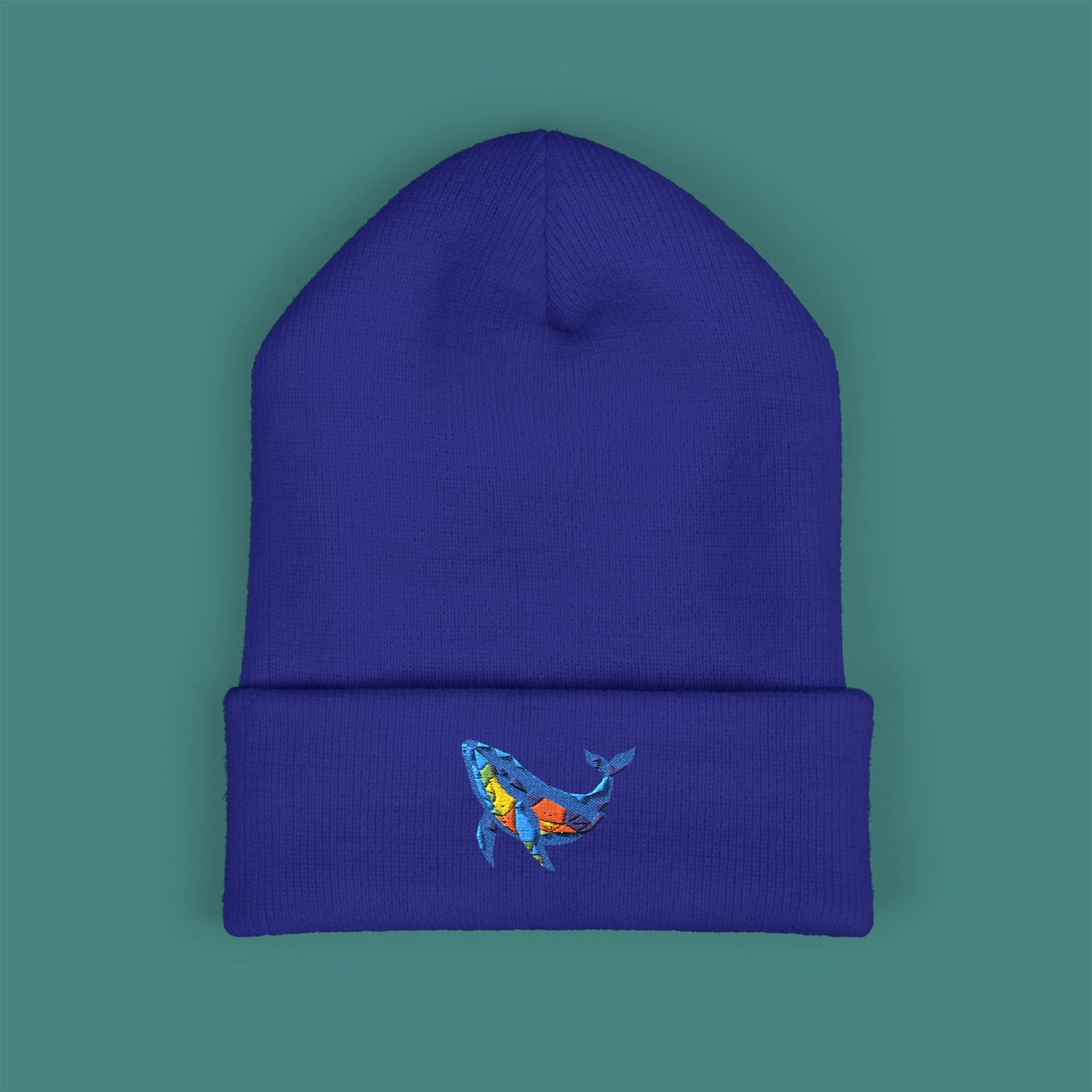 Geometric Polygon Whale Embroidered Beanie