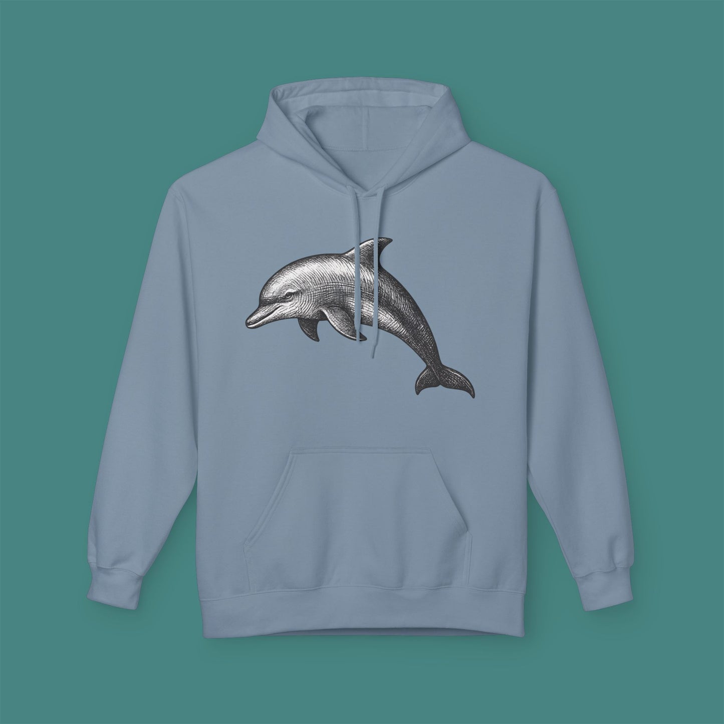 Vintage Etching Dolphin Fleece Unisex Hoodie