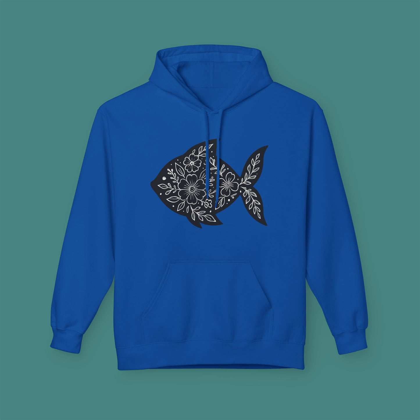 Floral Fish Silhouette Fleece Unisex Hoodie