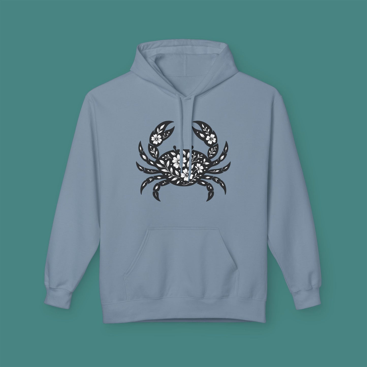 Floral Crab Silhouette Fleece Unisex Hoodie