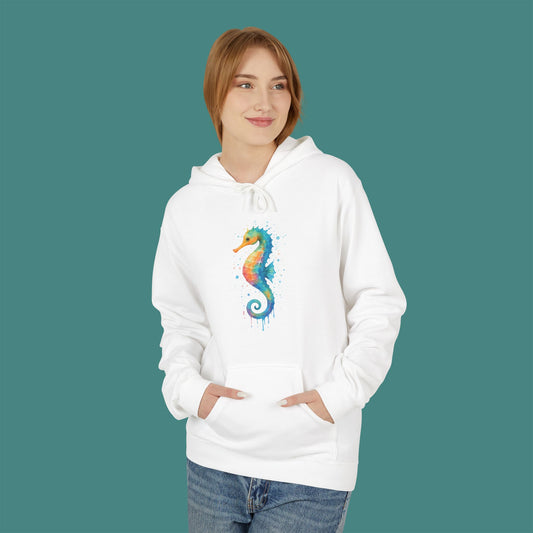 Watercolor Splash Seahorse Fleece Unisex Hoodie