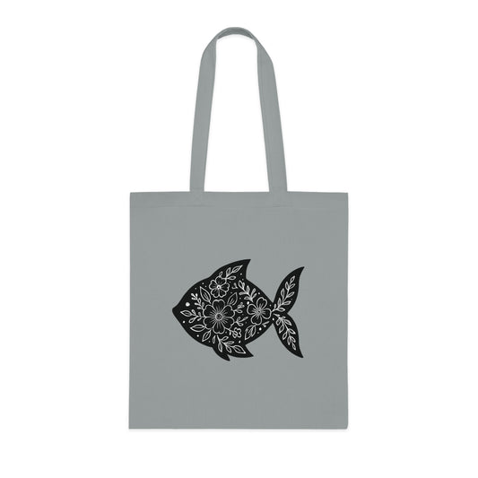 Floral Fish Silhouette Tote Bag