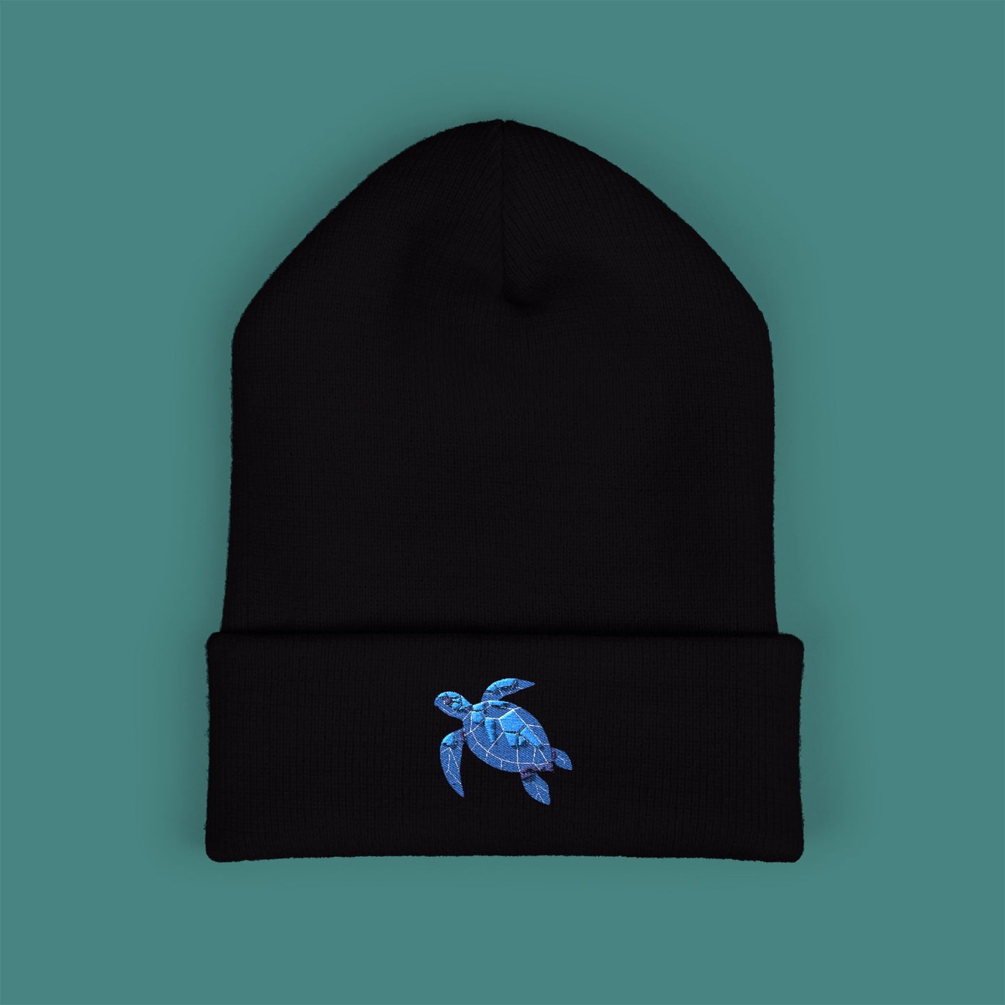 Geometric Polygon Turtle Embroidered Beanie