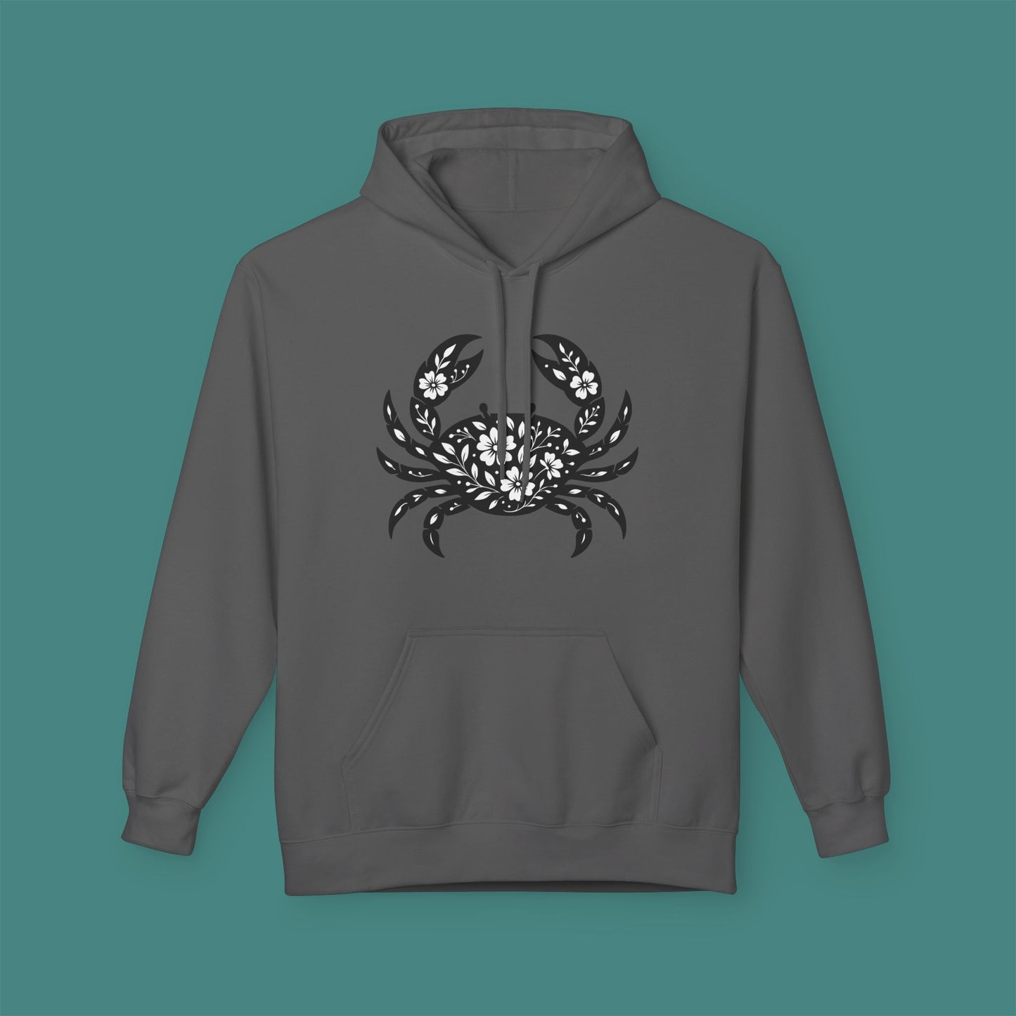 Floral Crab Silhouette Fleece Unisex Hoodie