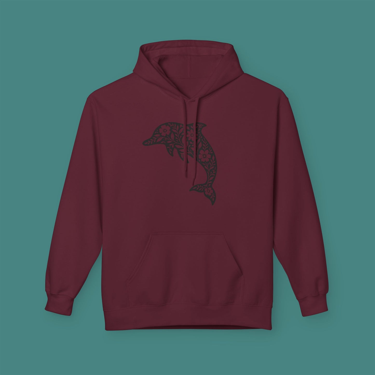 Floral Dolphin Silhouette Fleece Unisex Hoodie
