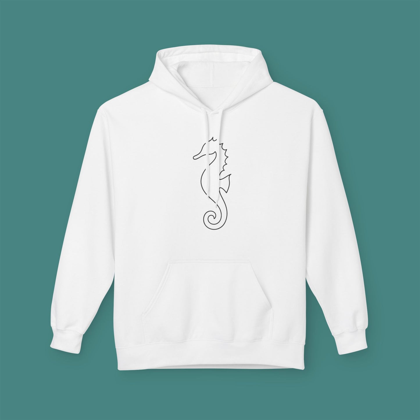 Minimalist Line Art Seahorse Fleece Unisex Hoodie