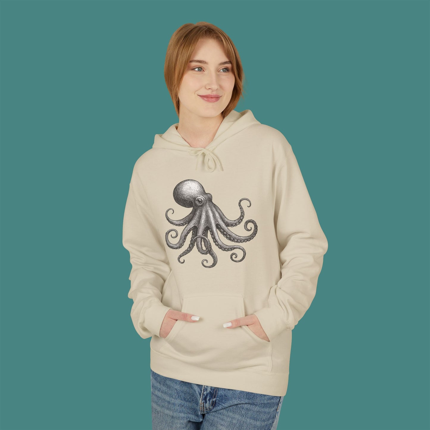 Vintage Etching Octopus Fleece Unisex Hoodie