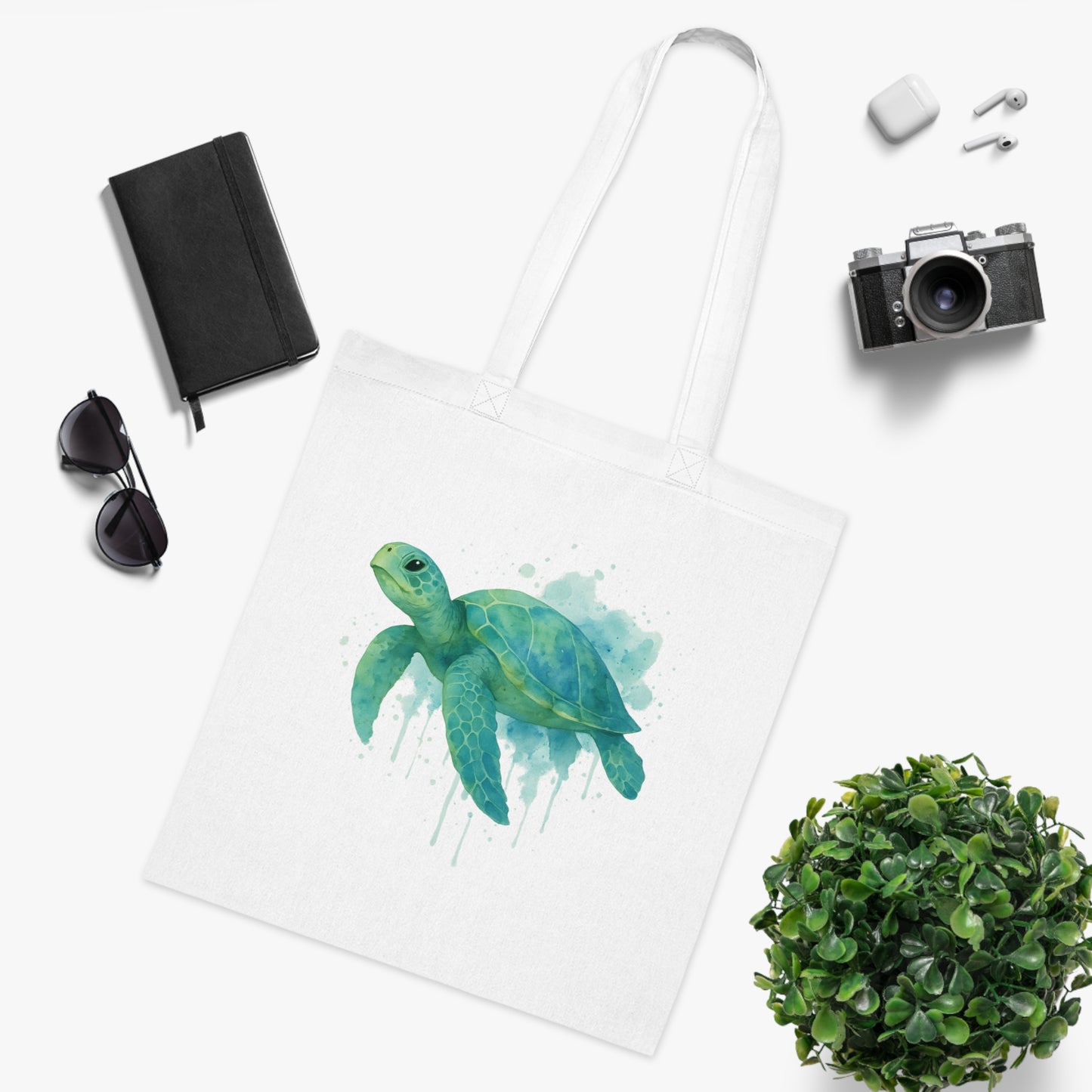Watercolor Splash Turtle Tote Bag