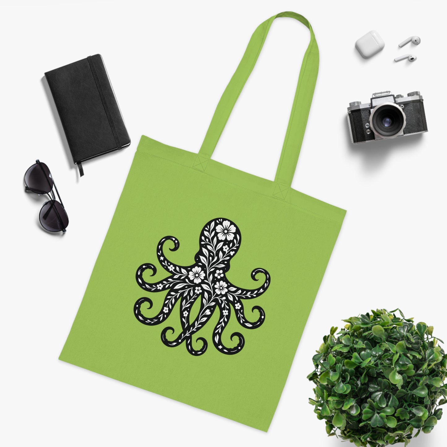 Floral Octopus Silhouette Tote Bag