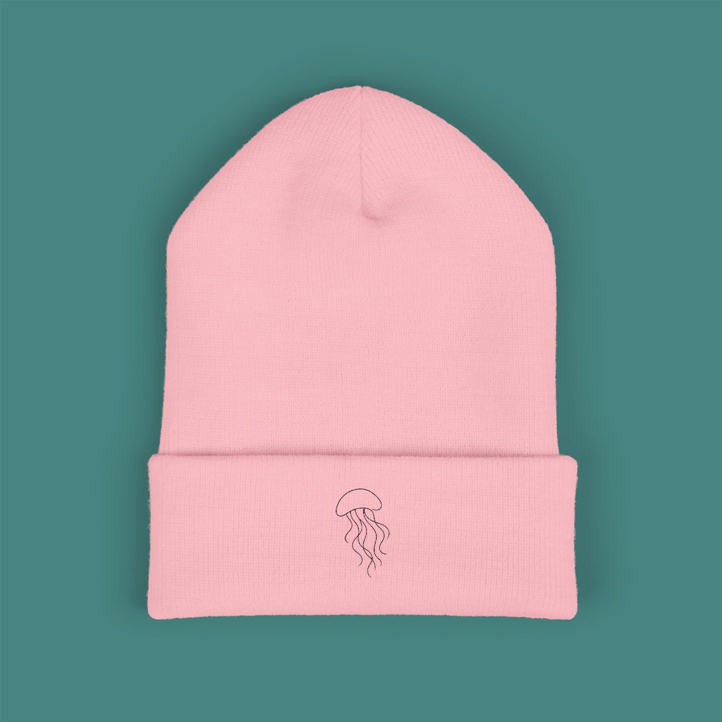 Minimalist Line Art Jellyfish Embroidered Beanie