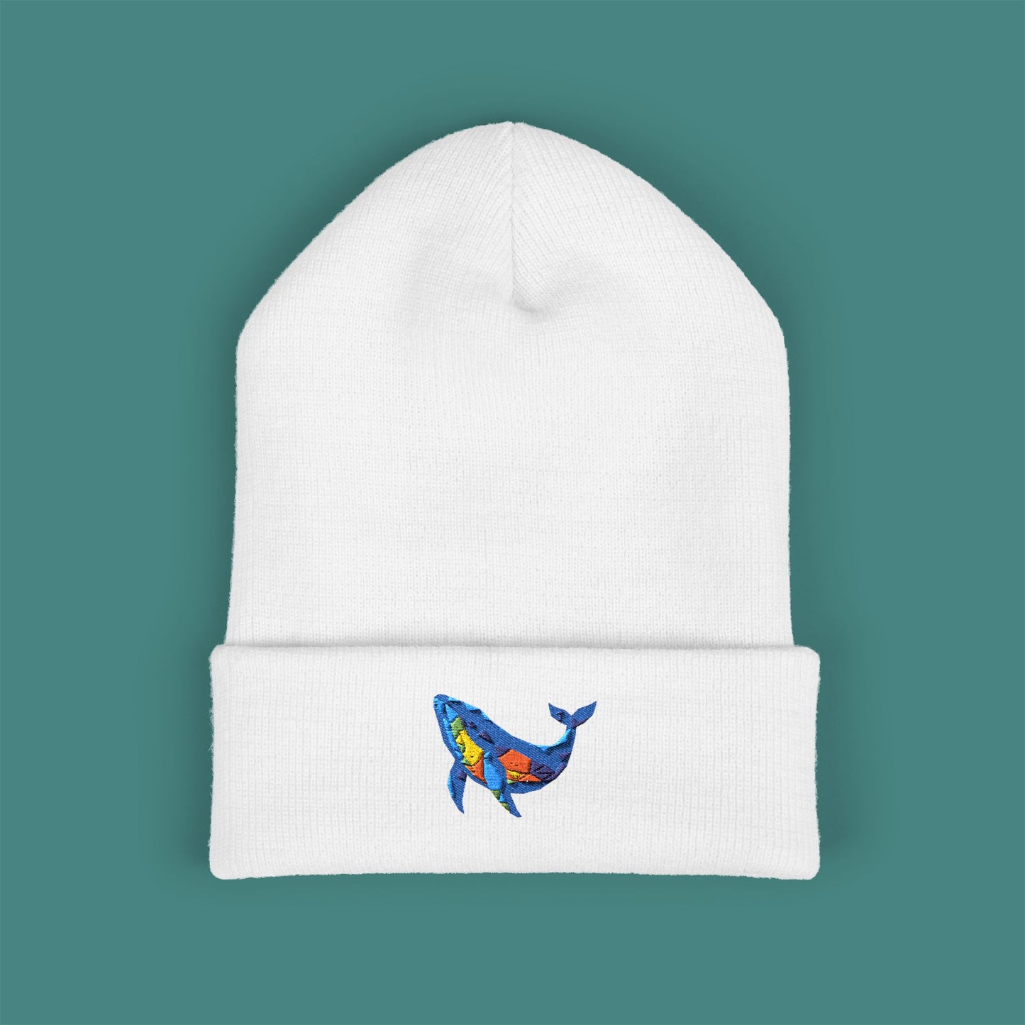 Geometric Polygon Whale Embroidered Beanie