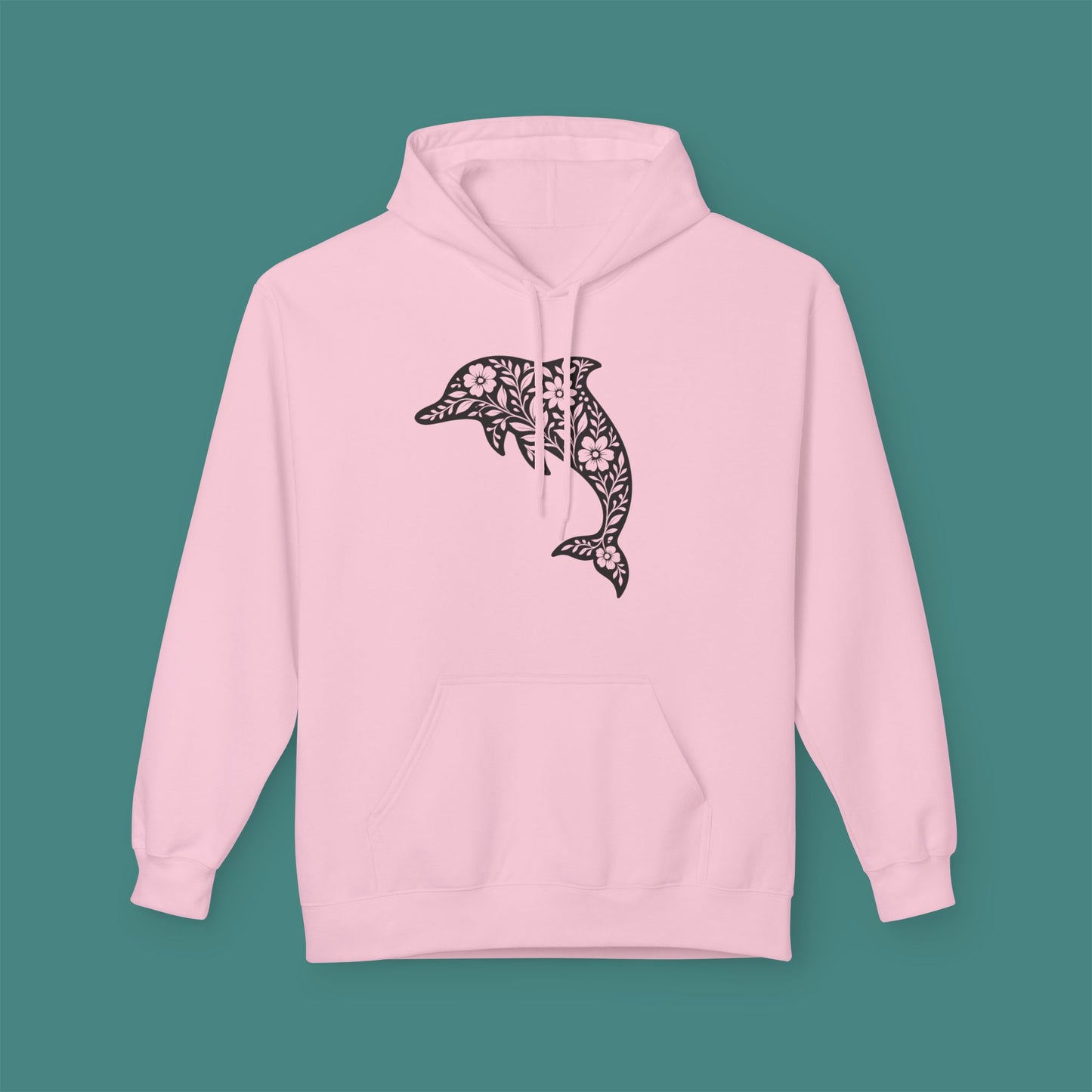 Floral Dolphin Silhouette Fleece Unisex Hoodie