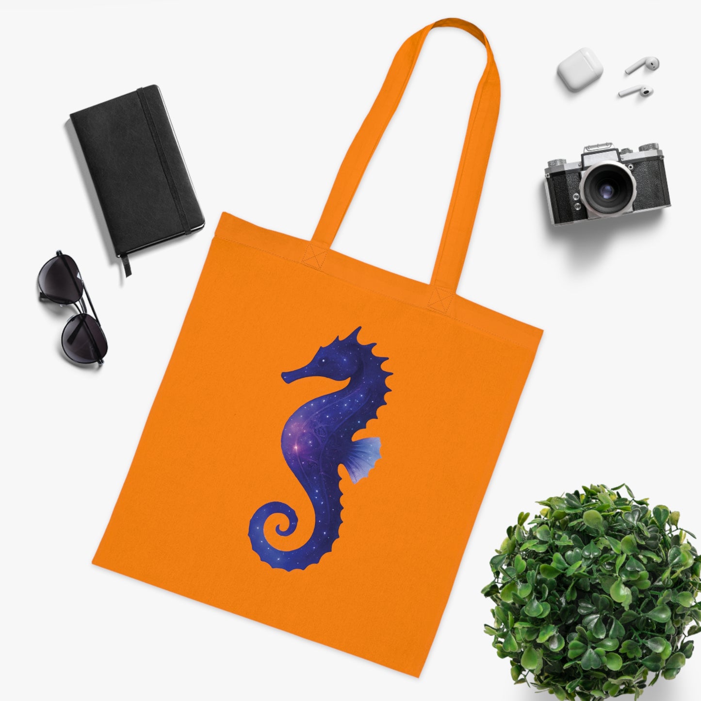 Cosmic Galaxy Seahorse Tote Bag