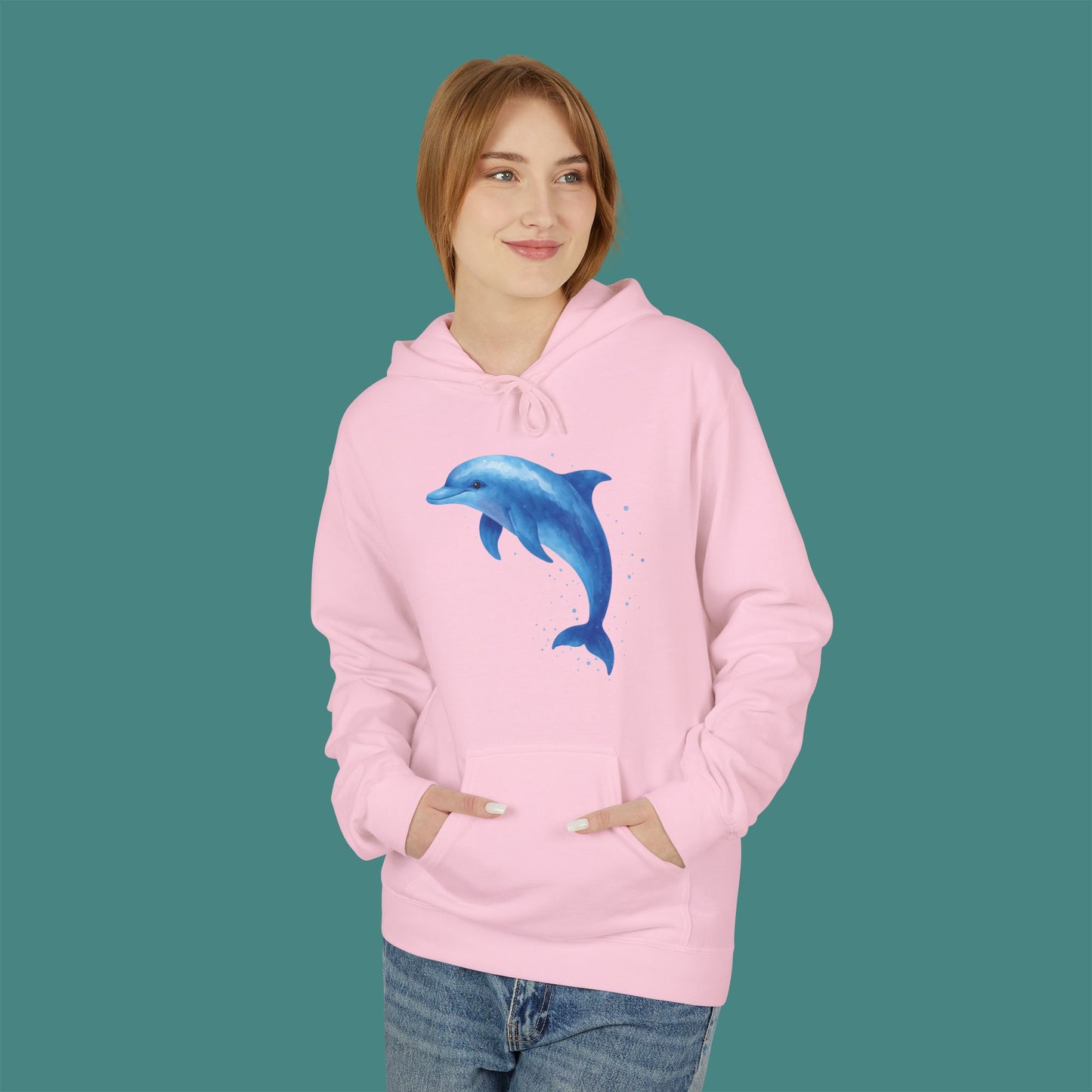 Watercolor Splash Dolphin Fleece Unisex Hoodie