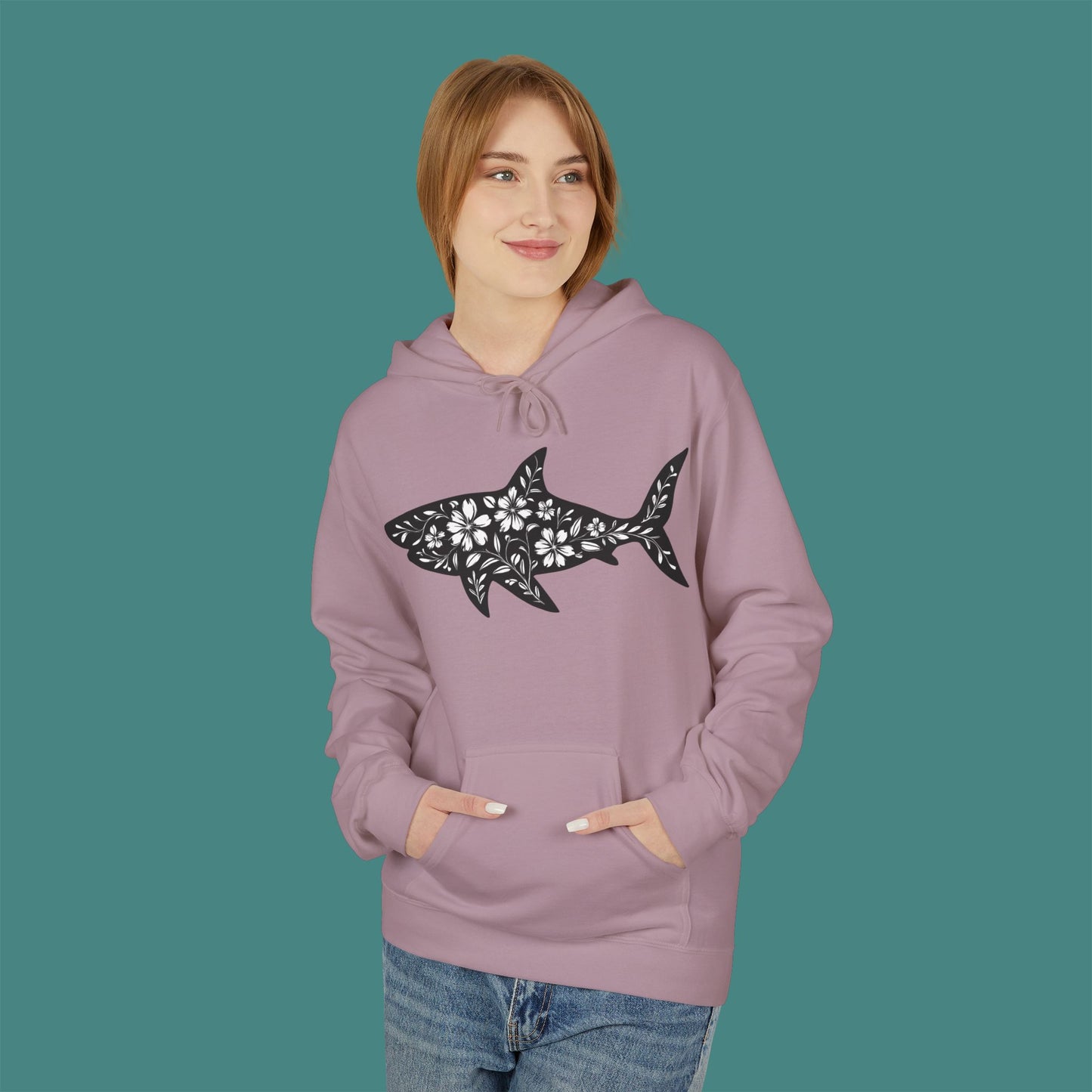 Floral Shark Silhouette Fleece Unisex Hoodie