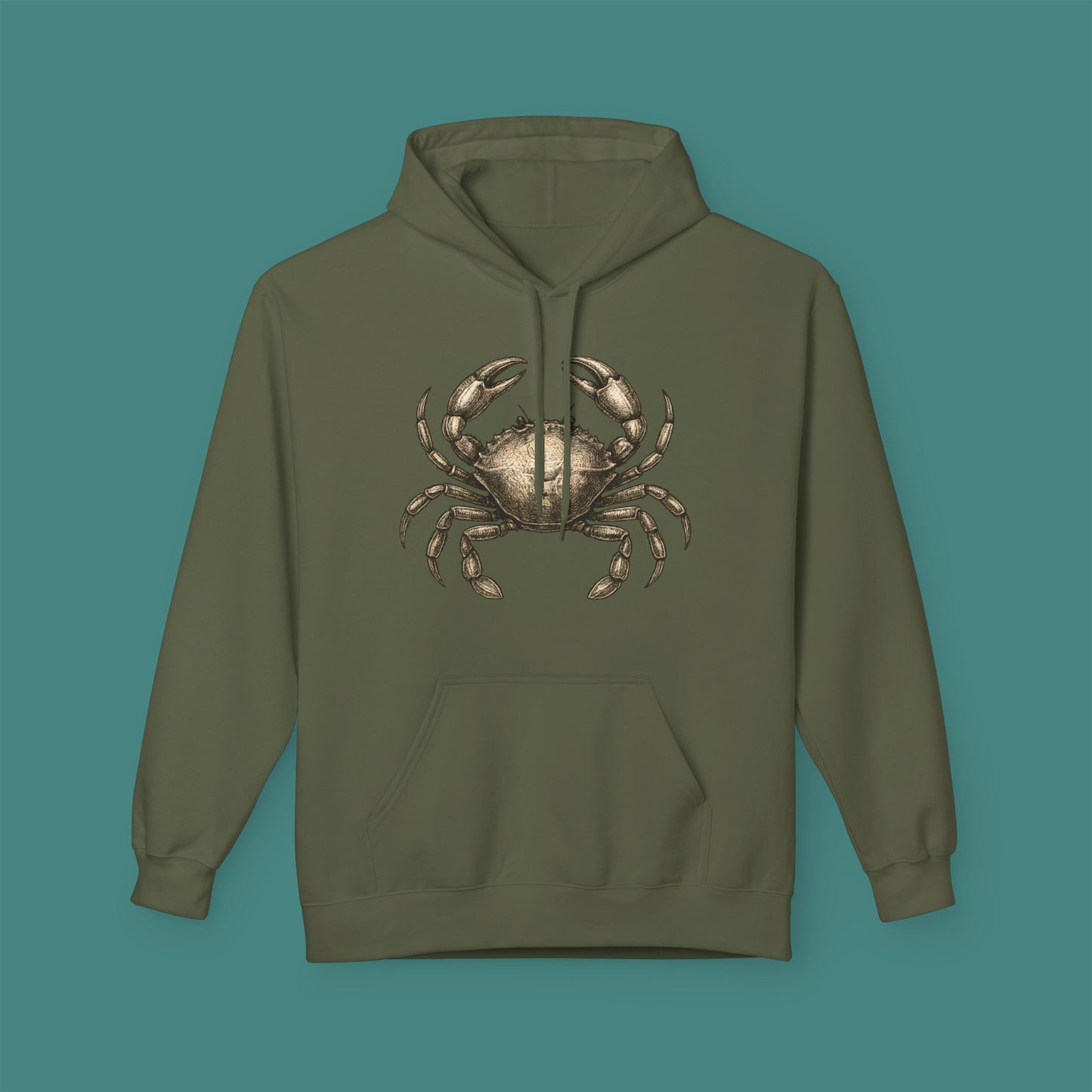 Vintage Etching Crab Fleece Unisex Hoodie