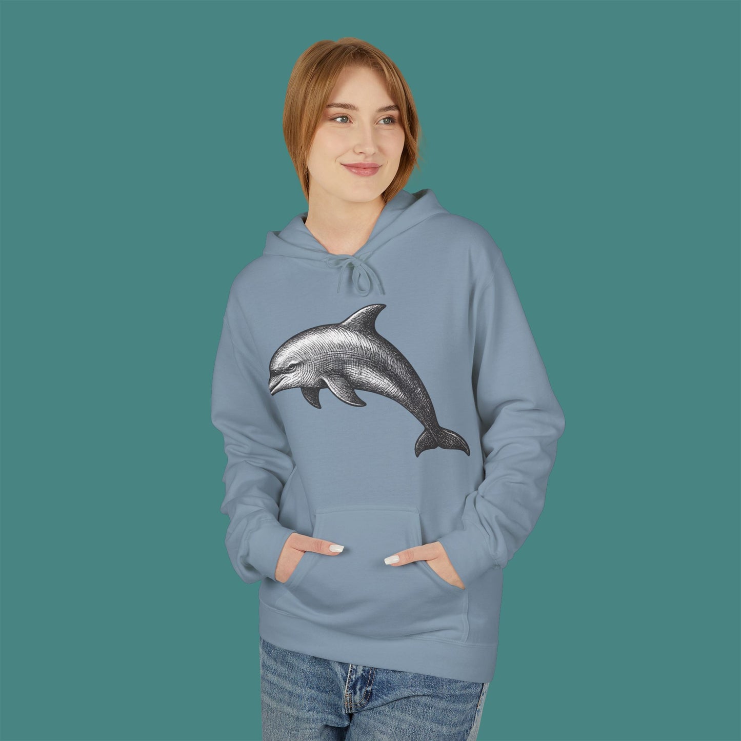 Vintage Etching Dolphin Fleece Unisex Hoodie