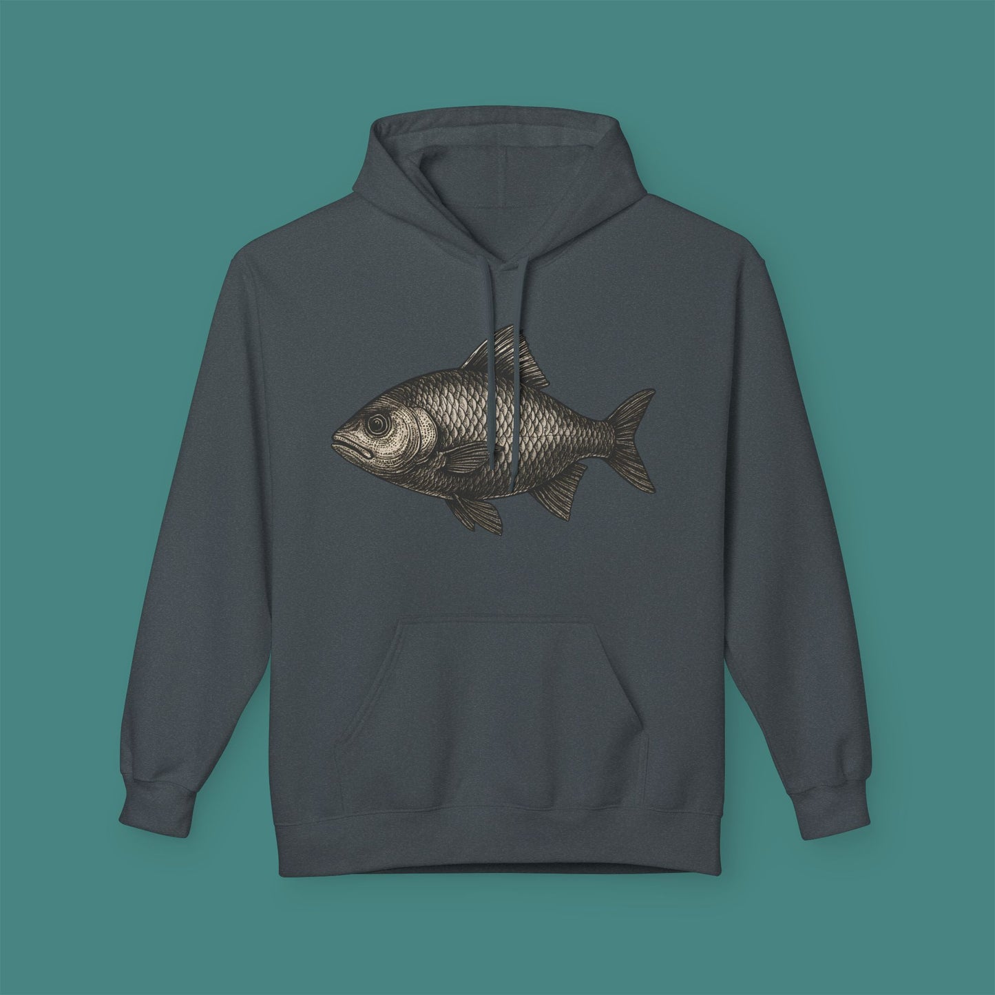 Vintage Etching Fish Fleece Unisex Hoodie