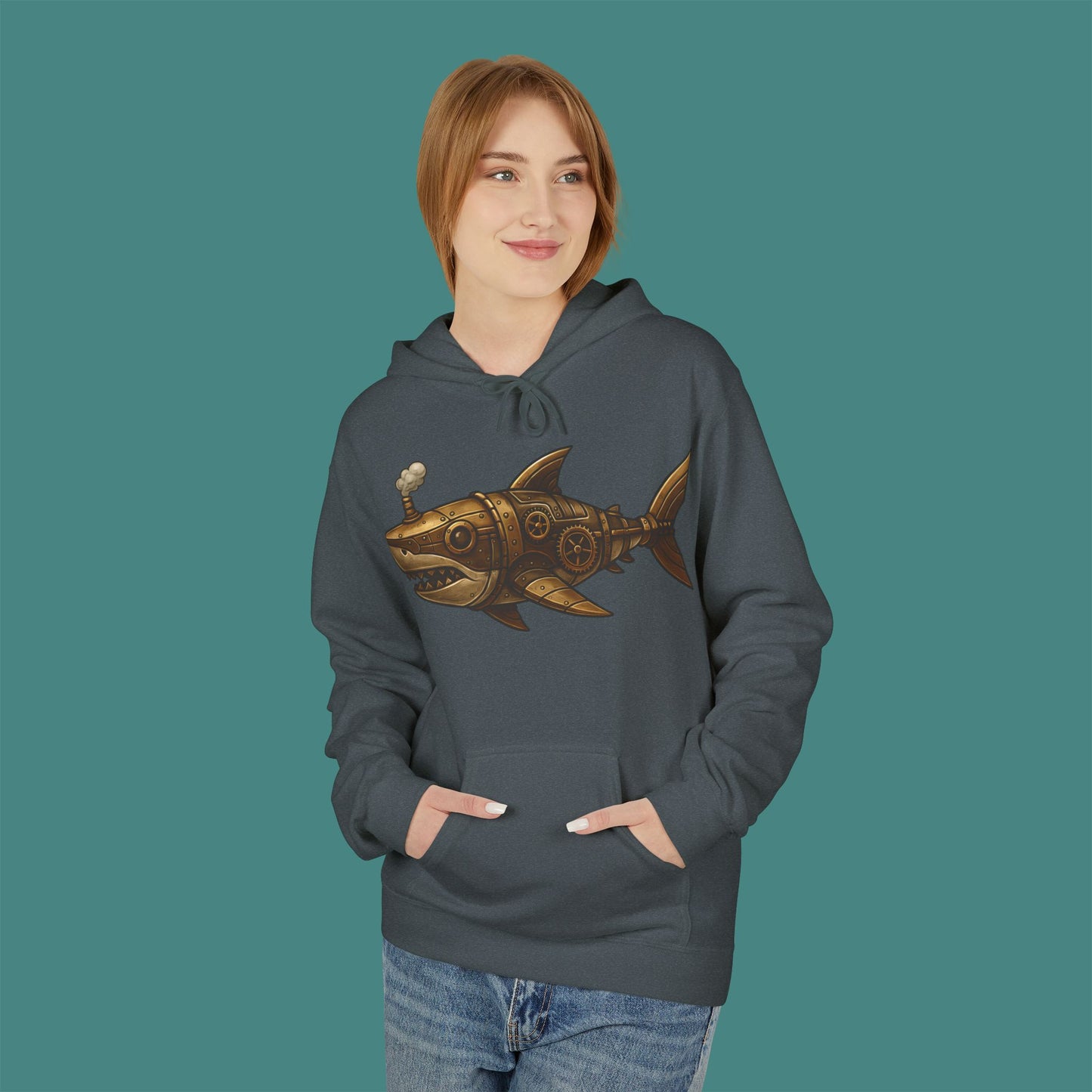 Steampunk Mechanical Shark Fleece Unisex Hoodie