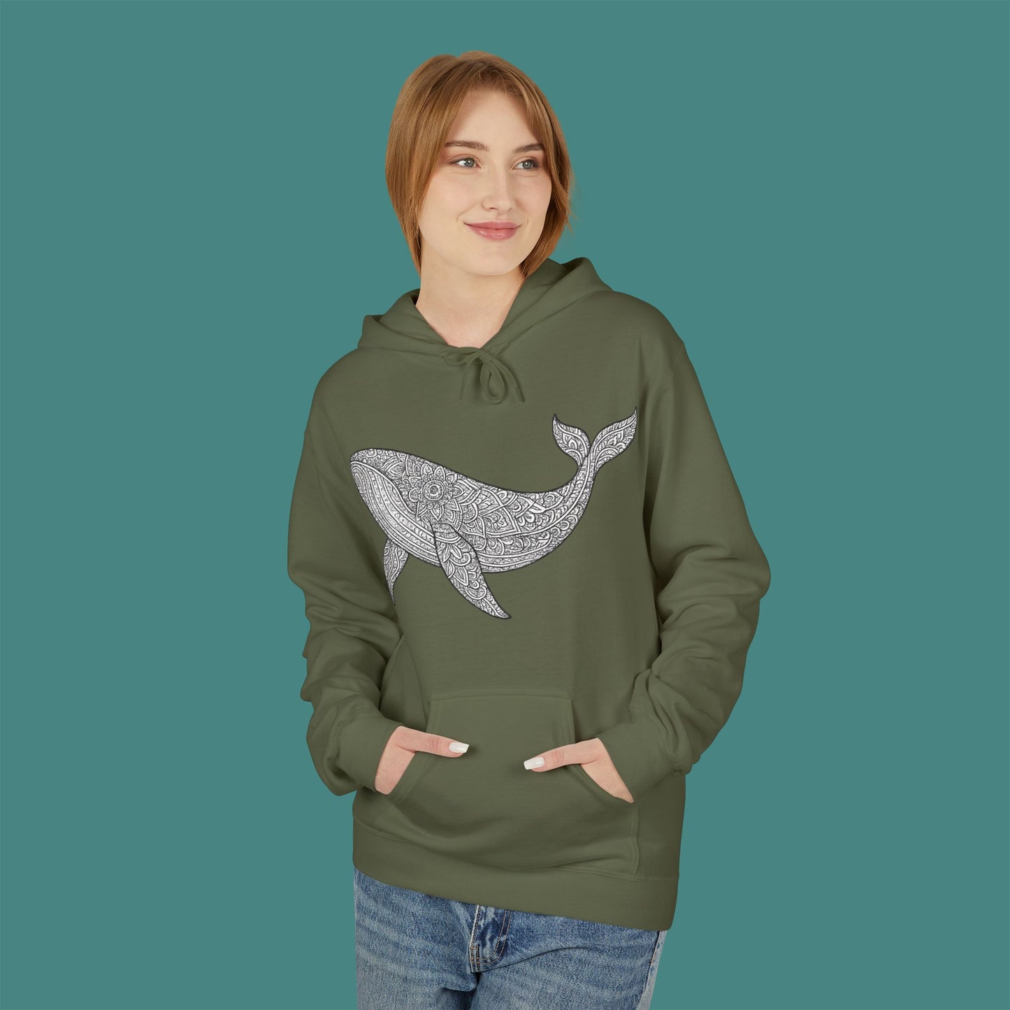 Intricate Mandala Whale Fleece Unisex Hoodie