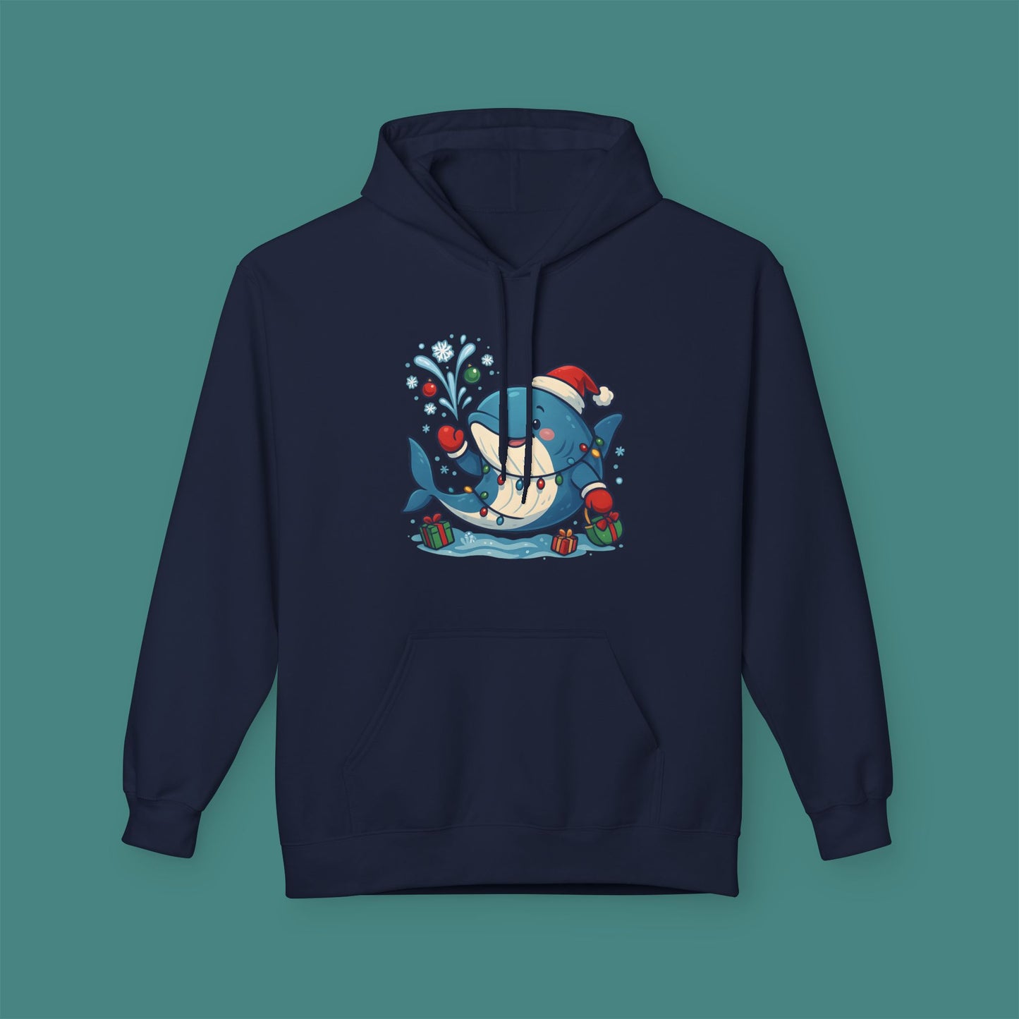 Christmas Whale Fleece Unisex Hoodie