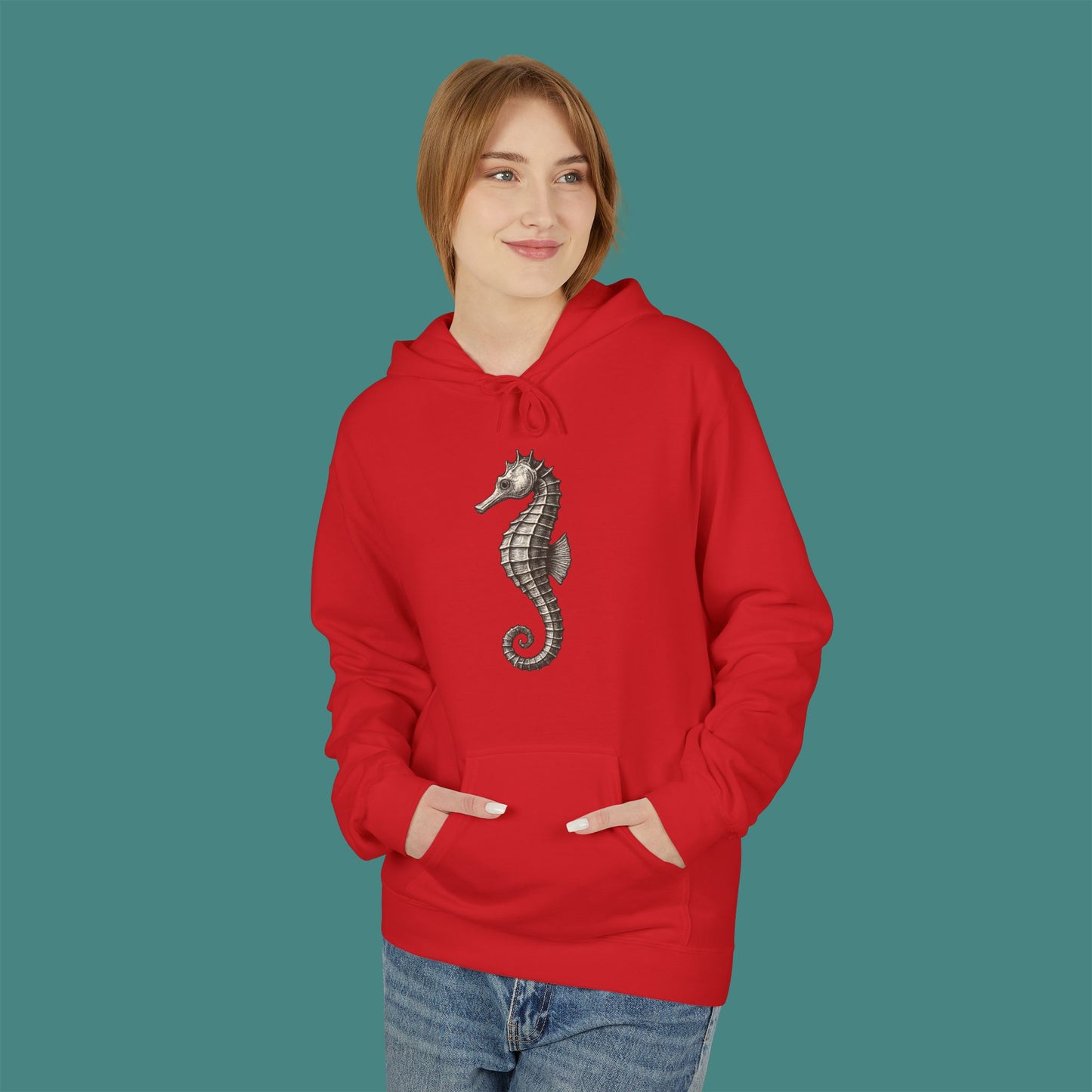 Vintage Etching Seahorse Fleece Unisex Hoodie