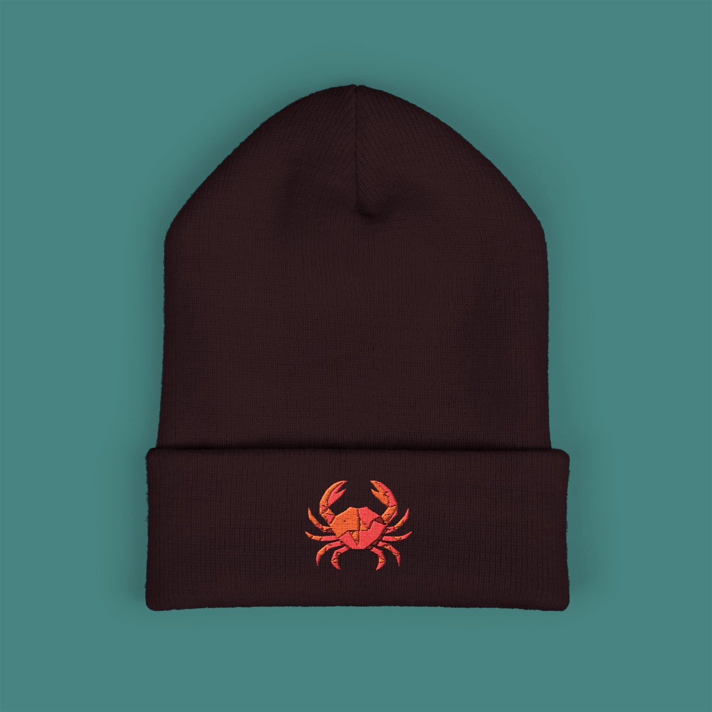 Geometric Polygon Crab Embroidered Beanie